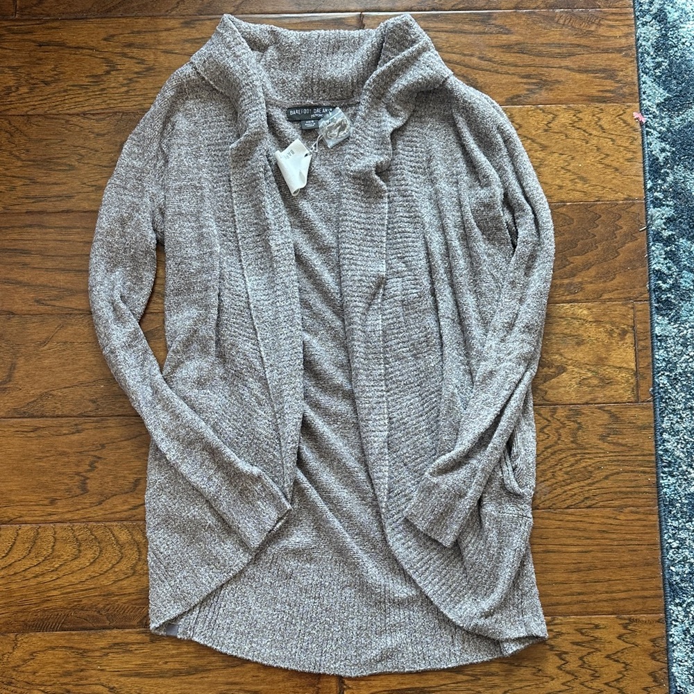 NWT- Barefoot Dreams Open-Front Cardigan in Heather Taupe